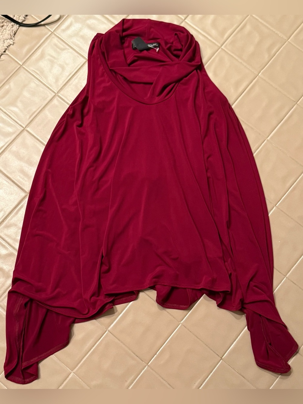 Julian Chang Small Burgundy Red Cowl Neck Cold Shoulder Draped Top USA
